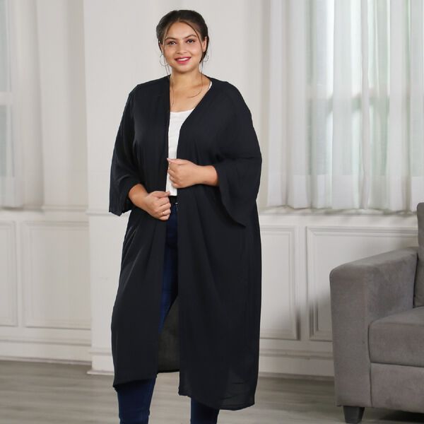 Einzigartiger Duster Kimono, Einheitsgr&ouml;&szlig;e, Schwarz image number 2