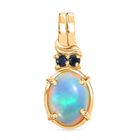 D'Joy AA Natürlicher, äthiopischer Welo Opal, Blauer Saphir Anhänger 925 Silber vergoldet ca. 1,36 ct.