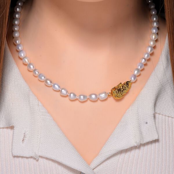 Wei&szlig;e S&uuml;&szlig;wasser Perle Halskette ca. 50 cm Standard gelb vergoldet image number 1