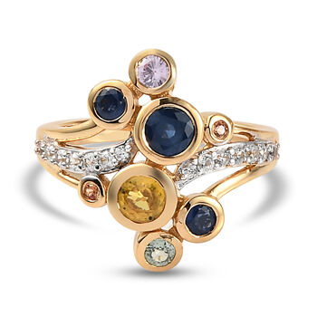 Mehrfarbig Saphir und Zirkon Ring 925 Silber vergoldet (Gr&ouml;&szlig;e 16.00)