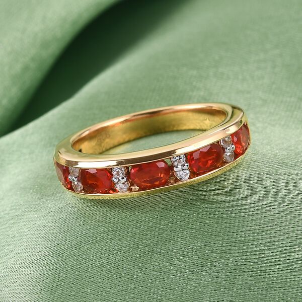 Mexikanischer Kirschfeuer-Opal und Zirkon Ring 925 Silber 585 Vergoldet image number 2