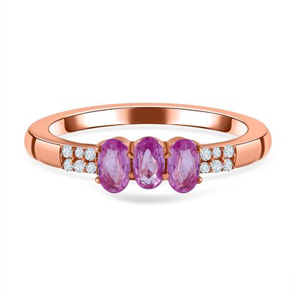 AA Rosa Saphir, Wei&szlig;er Zirkon Ring, 925 Silber ros&eacute;vergoldet, (Gr&ouml;&szlig;e 19.00) ca. 1.15 ct