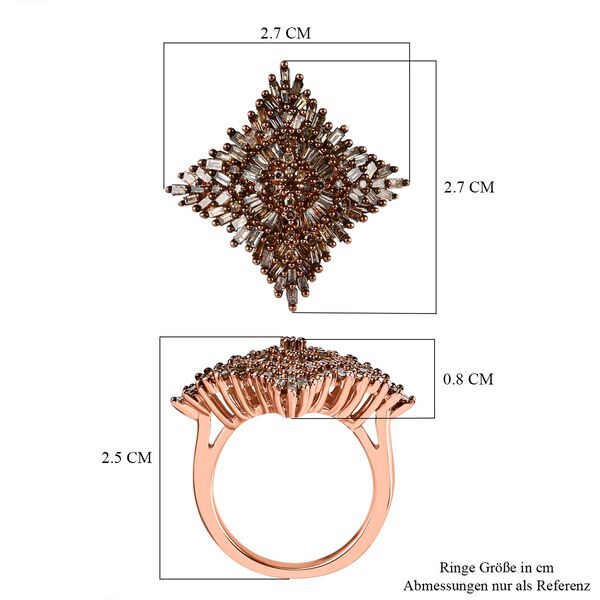 Nat&uuml;rlicher Champagner Diamant Ring 925 Silber Ros&eacute;gold Vermeil (Gr&ouml;&szlig;e 16.00) ca. 1.00 ct image number 7