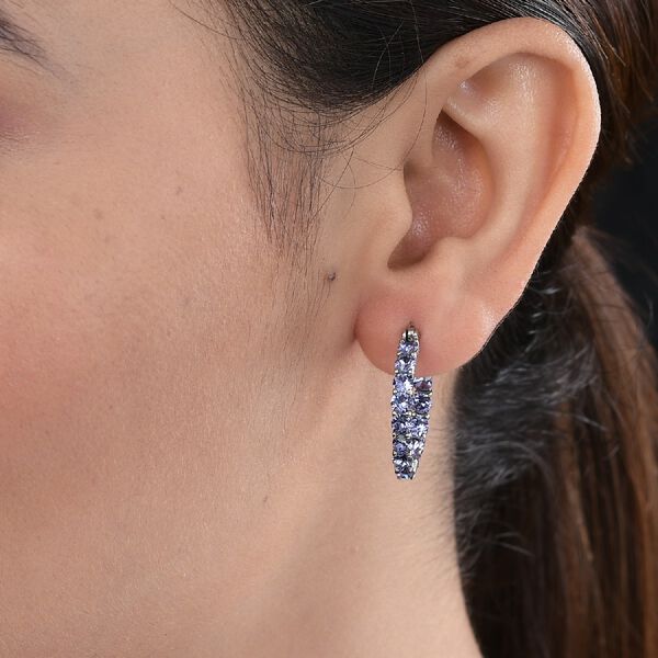 LUSTRO STELLA &Ouml;sterreichischer Indischer Saphir Kristall In Out Creolen Edelstahl image number 2