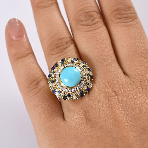 AA Sleeping Beauty T&uuml;rkis, Blauer Saphir Ring 925 Silber 750 Gelbgold Vermeil (Gr&ouml;&szlig;e 20.00) ca. 5.86 ct image number 3