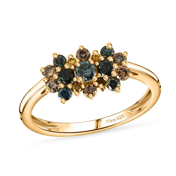 D'Joy Blauer Diamant, Gr&uuml;ner Diamant Ring 925 Silber 750 Gelbgold vermeil (Gr&ouml;&szlig;e 17.00) (10-15 Werktage Lieferzeit) ca. 0.50 ct image number 3