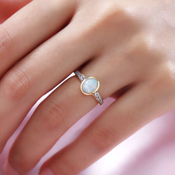 Nat&uuml;rlicher, &auml;thiopischer Opal und wei&szlig;er Zirkon-Ring, 925 Silber vergoldet  ca. 0,95 ct image number 3