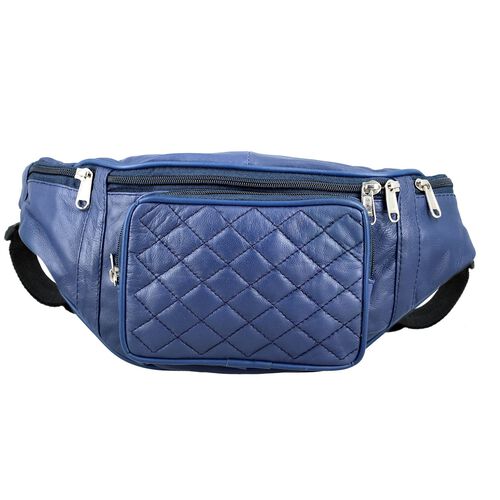 Gürteltasche aus 100 % Echtleder mit Stepp-Design, verstellbarer Riemen, Marineblau
