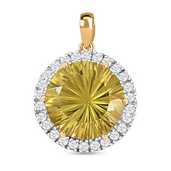 AAA Ouro Verde-Quarz, Wei&szlig;er Zirkon Anh&auml;nger 925 Silber Gelbgold Vermeil ca. 9.58 ct