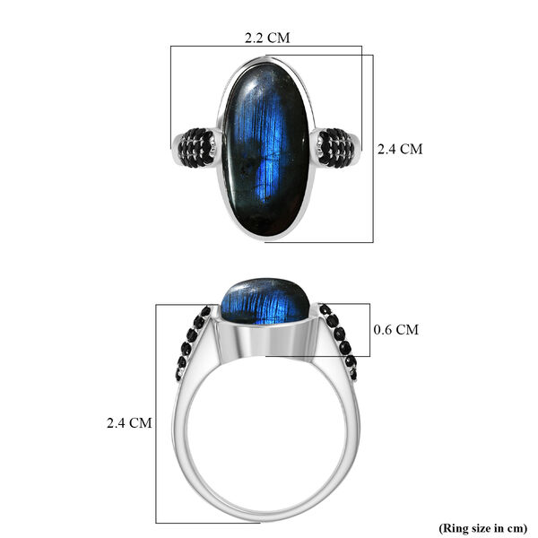 EVER TRUE Labradorit, Schwarzer Spinell Ring 316L Edelstahl (Größe 20.00) ca. 9.89 ct image number 5