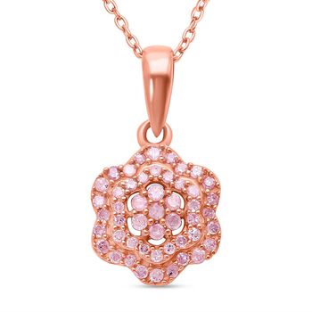 Nat&uuml;rlicher, rosa Diamant-Anh&auml;nger mit Kette, 925 Silber Ros&eacute;gold Vermeil ca. 0.20 ct