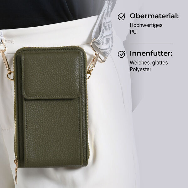 Crossbody-Handytasche mit RFID-Schutz und gemustertem Trageriemen, 19x6x11 cm, Grün image number 4