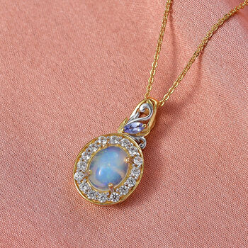 D'Joy nat&uuml;rlicher, &auml;thiopischer Welo Opal, Tansanit und Zirkon Anh&auml;nger mit 50cm Kette - 2,17 ct.