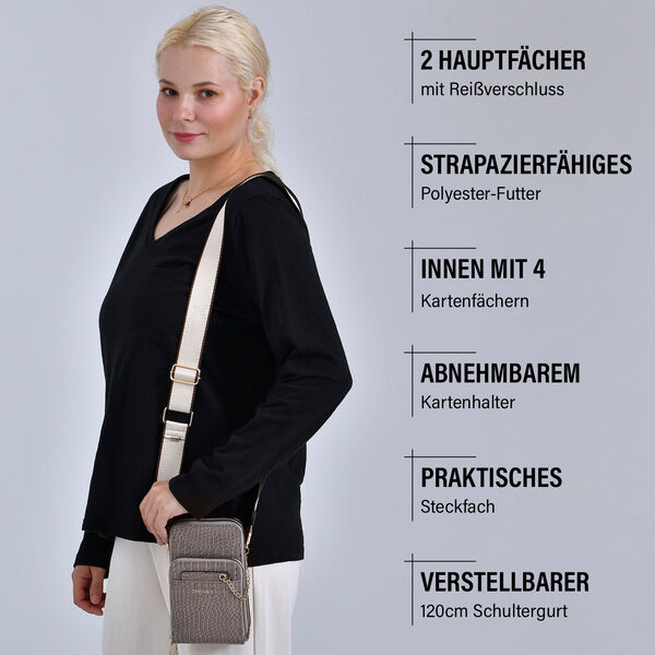 PASSAGE Crossbody Tasche aus PU-Lackleder mit Krokoprägung und RFID-Schutz, 18x7x11 cm, Taupe image number 2