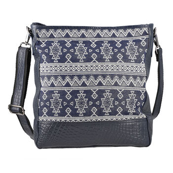 Crossbody-Tasche aus echtem Leder und Jacquard mit Krokopr&auml;gung Gr&ouml;&szlig;e: 35x11x34,30 cm, marineblau