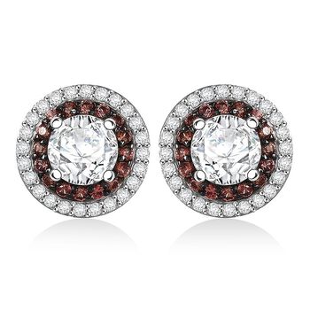 D'Joy 100 Facetten Moissanit, Roter Saphir Ohrringe 925 Silber rhodiniertca. 2.06 ct