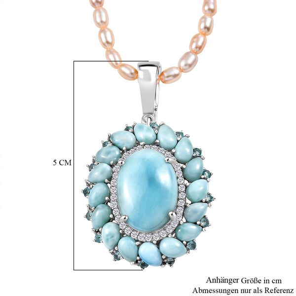D'Joy Larimar, S&uuml;&szlig;wasser Perle, Neon Apatit und Zirkon Anh&auml;nger mit 45cm Kette image number 7