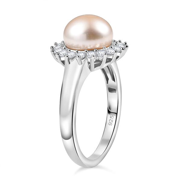 Pfirsich-Süßwasser Perle und Zirkon Ring image number 5