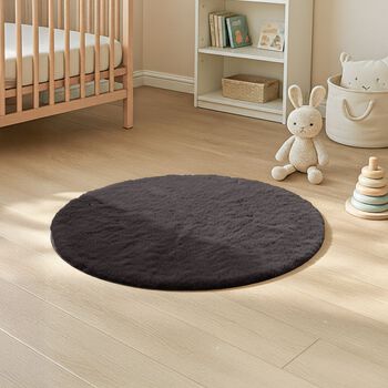 Weicher Langflor Teppich in Wolkenform mit Schaumstoffunterlage, Rund, 120cm, Grau