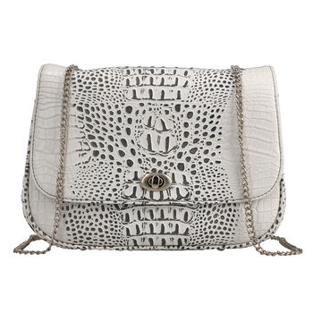 Umh&auml;ngetasche aus echtem Leder mit Kroko-Pr&auml;gung und Kettenriemen