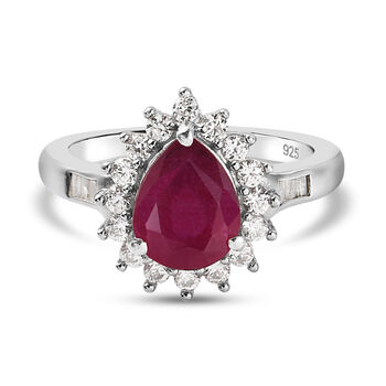 Afrikanisher Rubin(Fissure gef&uuml;llt) und Zirkon Ring 925 Silber platiniert