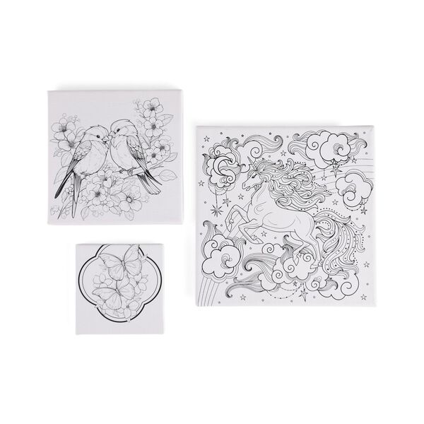 Leinwand-Malset - 3-teiliges Set mit Schmetterlings-, Elster- und Einhornmotiv, inklusive Farben, Mischpalette und Pinseln image number 3