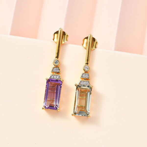 Prasiolith, Rose De France Amethyst und Zirkon Ohrringe - 5,33 ct. image number 2