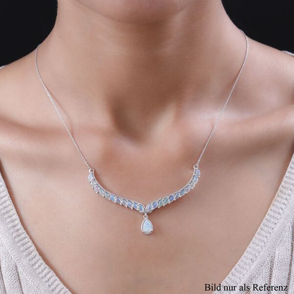 Nat&uuml;rliche, &auml;thiopische Welo Opal-Halskette, ca. 45 cm, 925 Silber platiniert ca. 2.38 ct image number 3