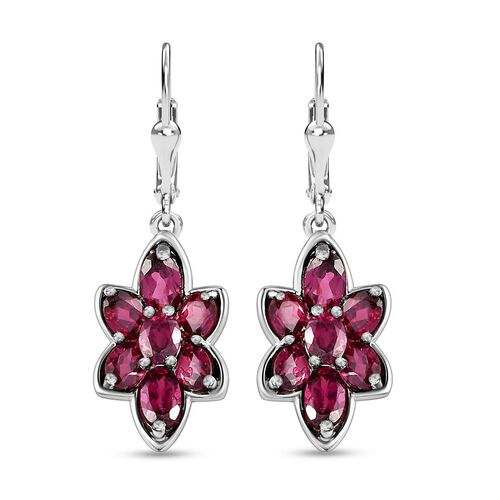 Rhodolith Granat florale Ohrhänger, 925 Silber platiniert, 3,53 ct. image number 0