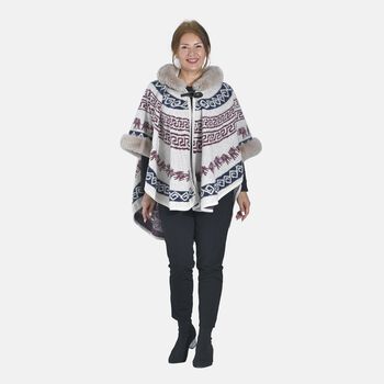 LA MAREY - Kunstfell Poncho mit Kapuze, One Size, 80x110cm, Wei&szlig;