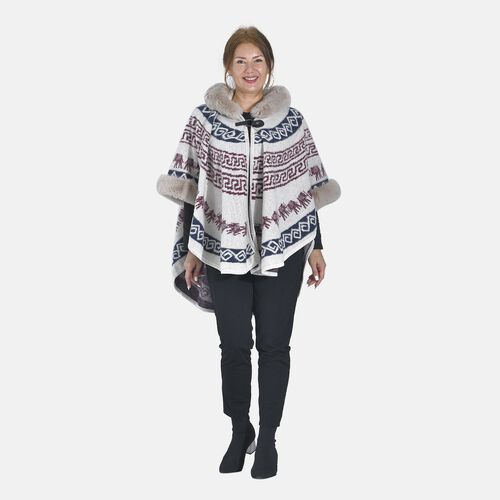 LA MAREY - Kunstfell Poncho mit Kapuze, One Size, 80x110cm, Weiß image number 0