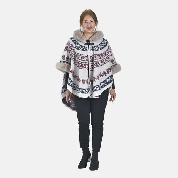 LA MAREY - Kunstfell Poncho mit Kapuze, One Size, 80x110cm, Wei&szlig;