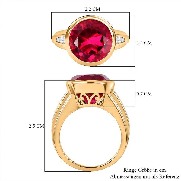 Magenta Rosa Quarz Triplette, wei&szlig;er Zirkon Ring, 925 Silber vergoldet (Gr&ouml;&szlig;e 16.00) ca. 5.34 ct image number 6