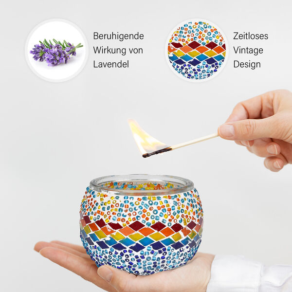 Lavendel-Eukalyptus Sojawachs-Duftkerze im Mosaikglas, Gr&ouml;&szlig;e: 10 x 8 cm image number 4