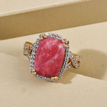 Norwegischer Thulit und wei&szlig;er Zirkon-Ring, 925 Silber vergoldet (Gr&ouml;&szlig;e 20.00) ca. 8.95 ct