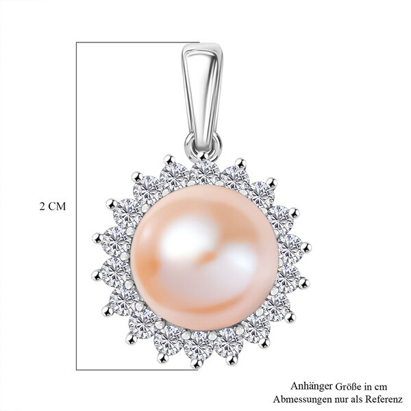 Pfirsich-Süßwasser Perle (8.5-9 mm), Weißer Zirkon Schmuckset ca. 50 cm 925 Silber rhodiniert 5.02 ct image number 6