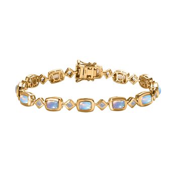 AA Nat&uuml;rlicher, &auml;thiopischer Welo Opal, wei&szlig;er Topas Armband, ca. 19 cm 925 Silber vergoldet ca. 5.34 ct