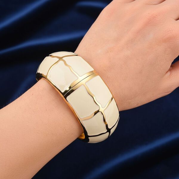 Emaille-Armreif mit Karomuster, ca. 18,5 cm, creme emailliert image number 3