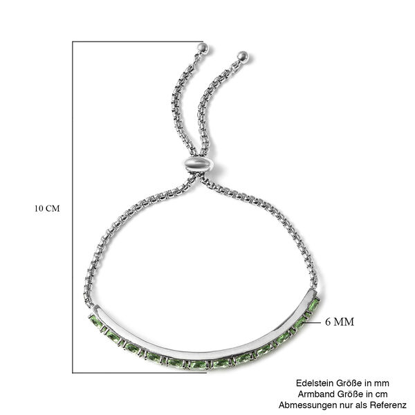 Flexibles neongr&uuml;nes Zirkonia Bolo-Armband, ca. 15-25 cm, silberfarben image number 5