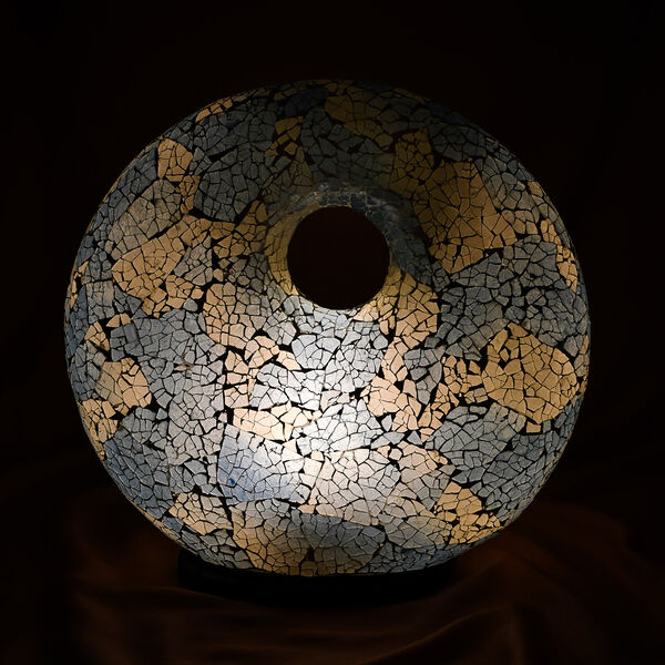 Mosaikglaslampe, Donut-Form, Blau-Wei&szlig; image number 1