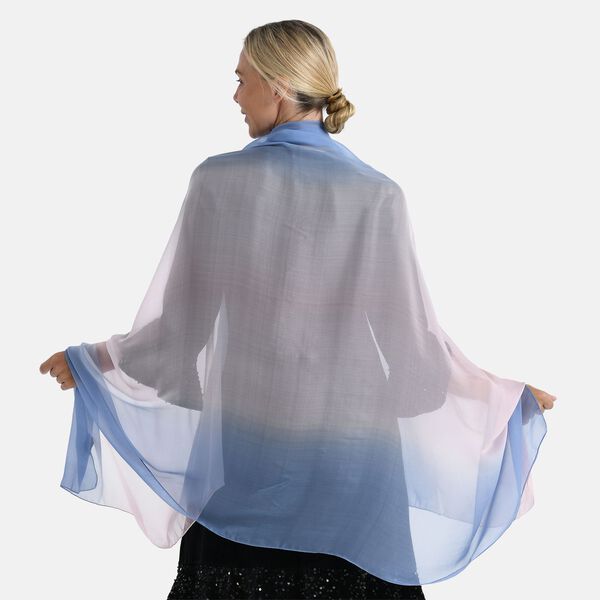  LA MAREY signature 100% silk scarf110*180cmweight:40gcolor:blue and pinkMaterial:100% Mulberry silk image number 2