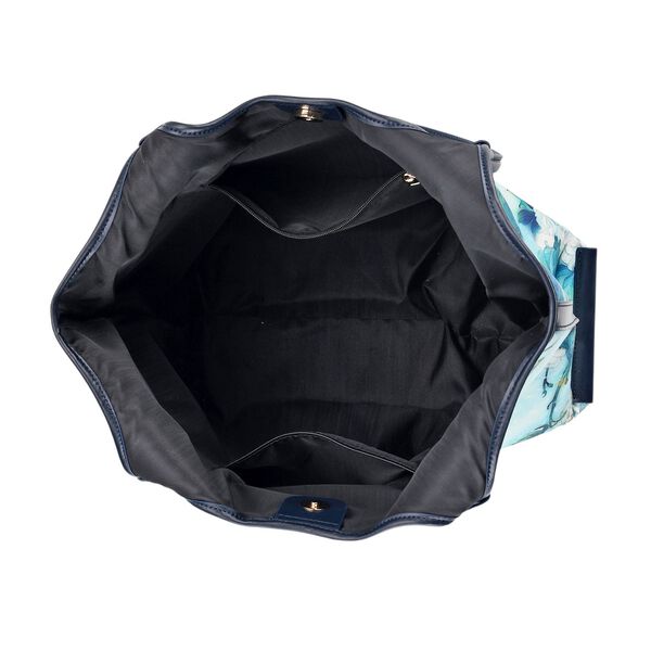 LA MAREY Brokat Handtasche aus Seide und Echtleder, 34x35x11,5cm, Hellblau image number 5