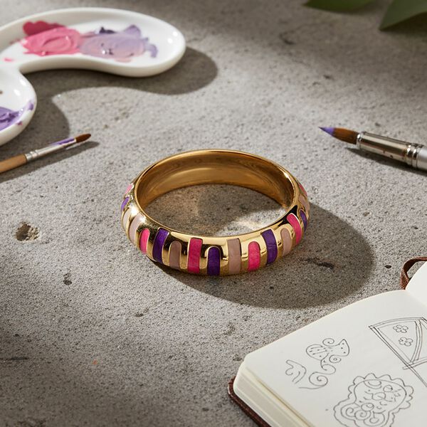 Emaille-Armreif im Streifen-Design, Rosa und Violett, ca. 18,5 cm, ca. 43 g image number 2