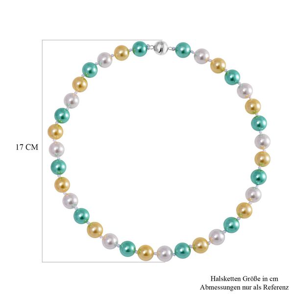 Goldene, wei&szlig;e und gr&uuml;ne Muschelkernperlen-Halskette, 50cm image number 5