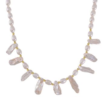 Keshi Perle, Wei&szlig;e S&uuml;&szlig;wasser Perle Halskette ca. 50 cm 925 Silber vergoldet