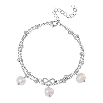 Wei&szlig;e S&uuml;&szlig;wasser Perle Armband ca. 19 cm Reiner Edelstahl