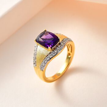 AAA Marokkanischer Amethyst, Wei&szlig;er Zirkon Ring 925 Silber Gelbgold Vermeil (Gr&ouml;&szlig;e 17.00) ca. 3,14 ct