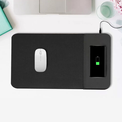 Kabelloses Ladegerät Mauspad, PU Holzmaserung, 30x22 cm, USB-Kabel 100 cm, Schwarz image number 0