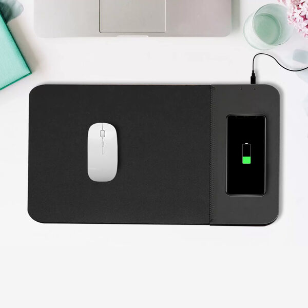 Kabelloses Ladegerät Mauspad, PU Holzmaserung, 30x22 cm, USB-Kabel 100 cm, Schwarz image number 0