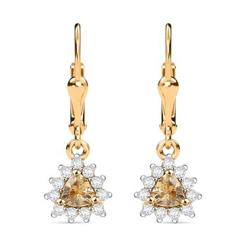 AA Nat&uuml;rliche goldener Tansanit, Wei&szlig;er Zirkon Ohrringe 925 Silber 750 Gelbgold Vermeil ca. 0.95 ct